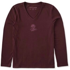 Longsleeve Rose Crusher Tee by Life is Good—Burgundy
